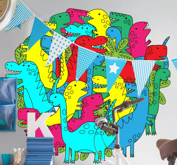 圆形多彩恐龙为孩子们的恐龙贴花 - TenStickers