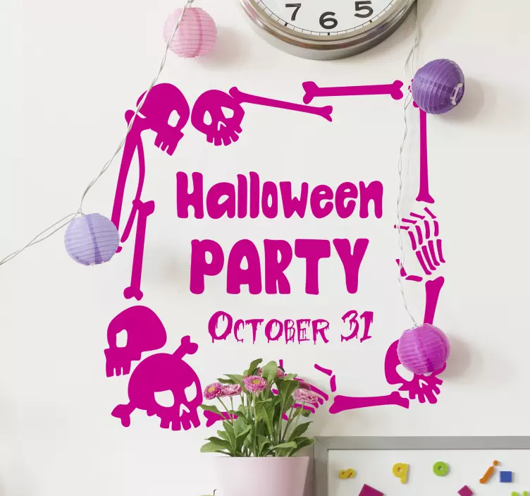 骷髅指着一个标志万圣节贴纸 - TenStickers