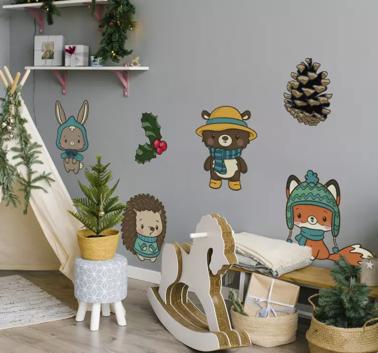 冬季花卉和动物野生动物贴花 - TenStickers