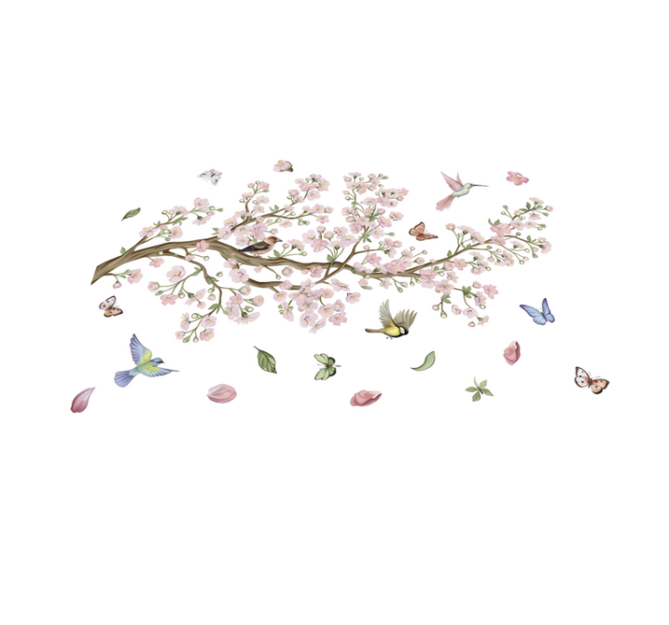 乙烯基花草地毯樱花与鸟儿 - TenStickers
