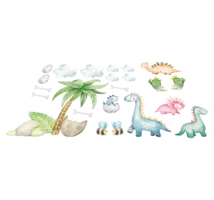乙烯基地毯动物可爱的水彩恐龙 - TenStickers