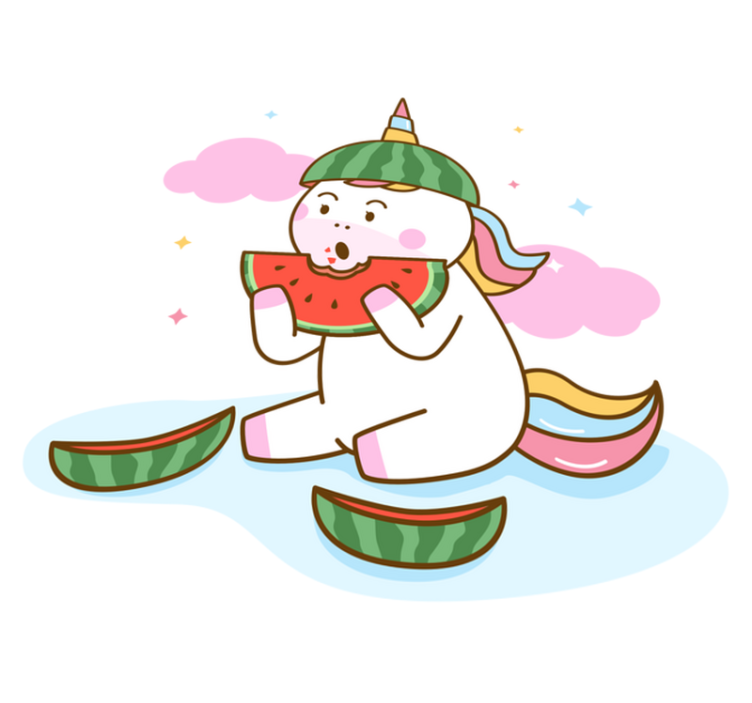 乙烯基地毯动物独角兽吃西瓜 - TenStickers