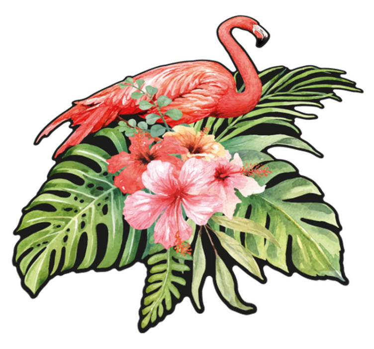 乙烯基地毯动物与花朵的火烈鸟 - TenStickers