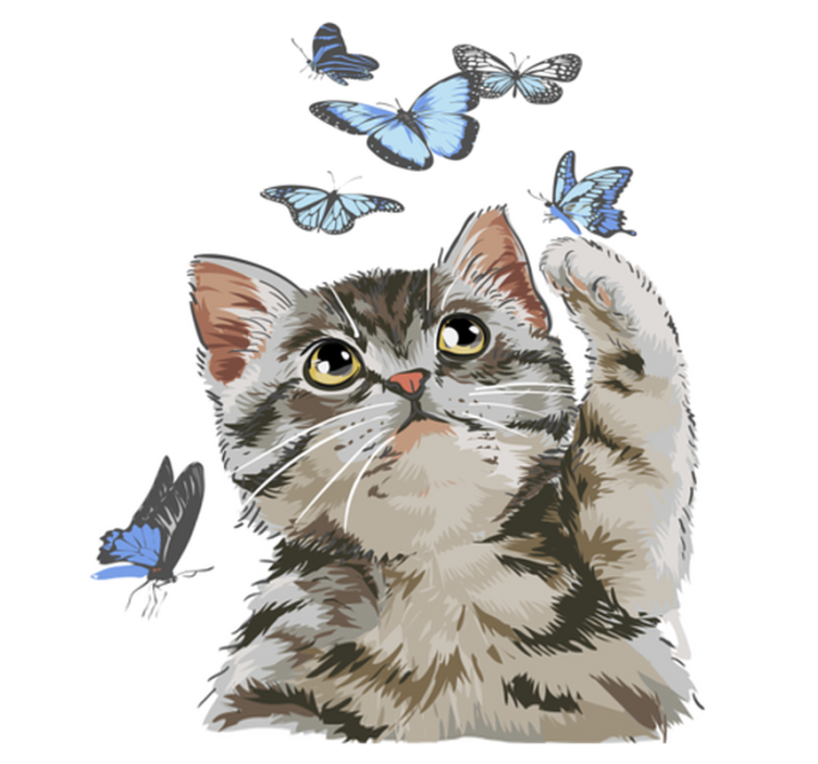 乙烯基地毯动物蓝色蝴蝶的猫咪 - TenStickers