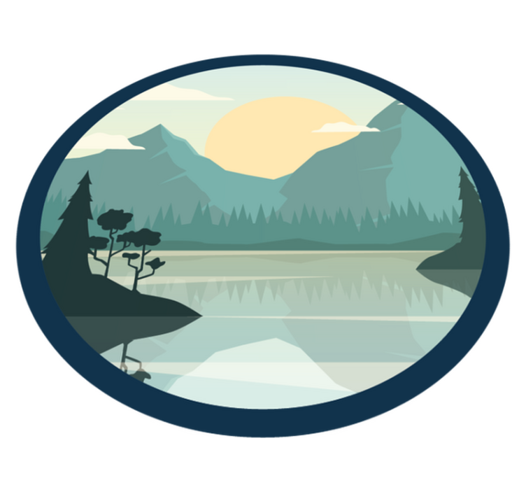 乙烯基花草地毯山湖剪影 - TenStickers