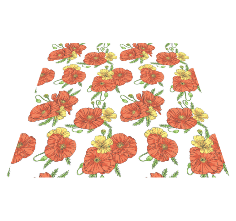 乙烯基花草地毯上有白色背景的罂粟花 - TenStickers