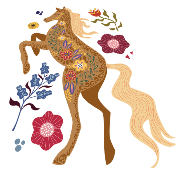 乙烯基花草地毯 野马民俗插画 - TenStickers