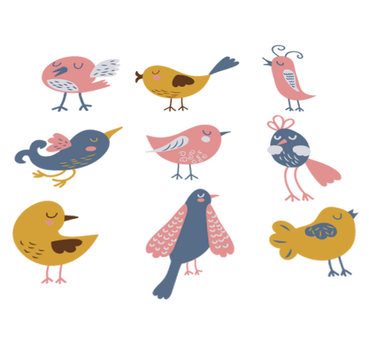 乙烯基地毯 儿童 九只小鸟贴纸 - TenStickers