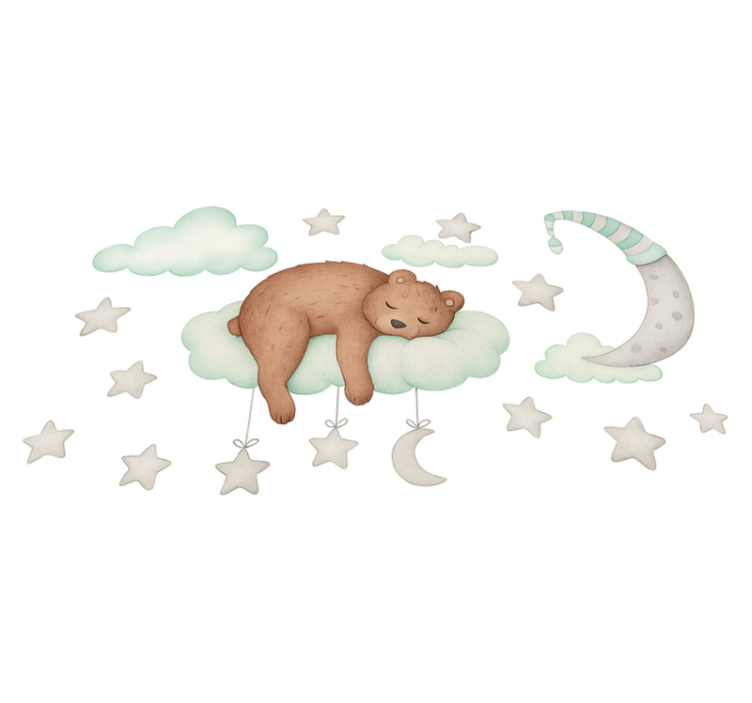 卧室乙烯基地毯梦幻云端的睡熊 - TenStickers