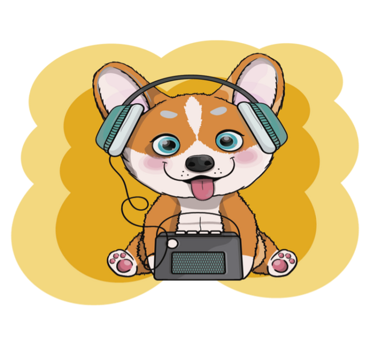 乙烯基地毯 小狗耳机插画 - TenStickers
