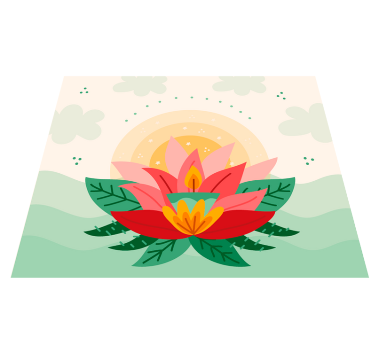 莲花粉红色素描蜡烛花卉地毯 - TenStickers