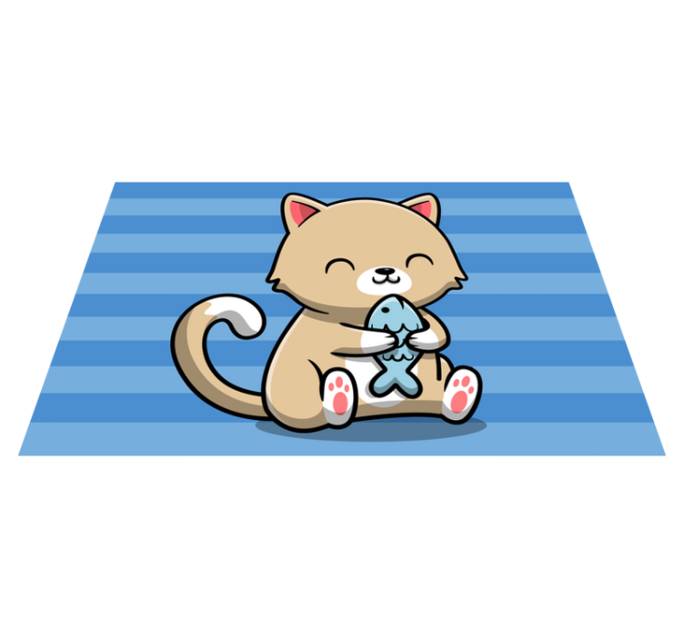 乙烯基地毯动物可爱猫咪与鱼 - TenStickers