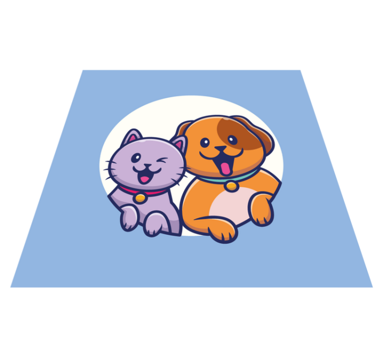可爱的狗和猫朋友卡通动物地毯 - TenStickers