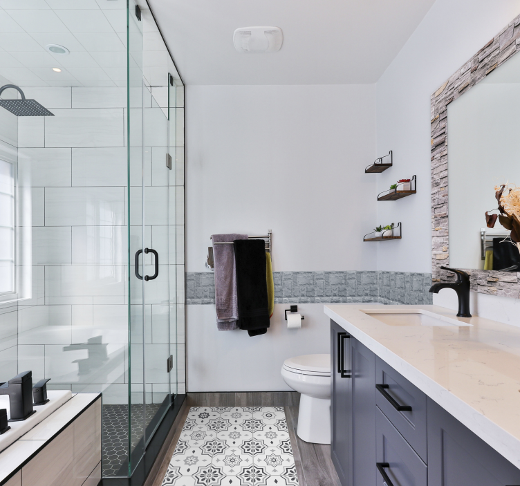 乙烯基厨房地毯优雅灰色图案 - TenStickers