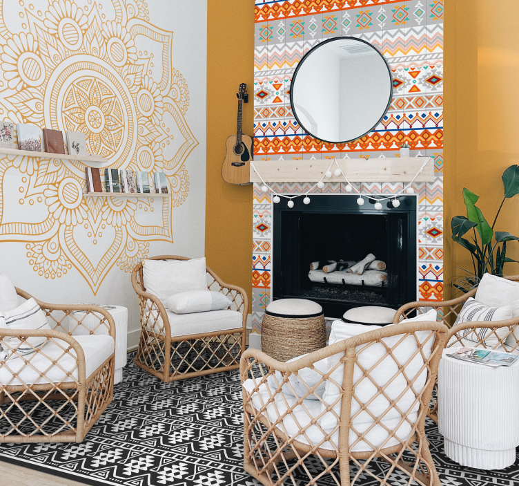 黑白波西米亚图案民族地毯 - TenStickers