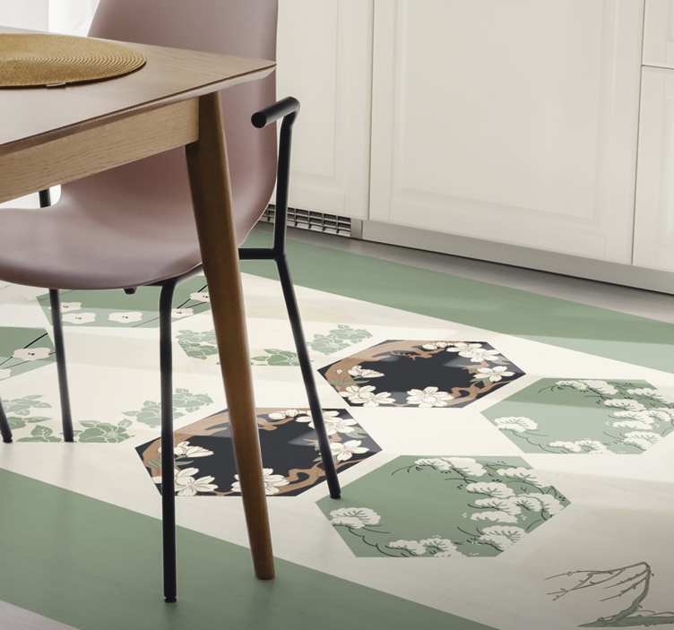 乙烯基花草地毯 花卉六边形 - TenStickers