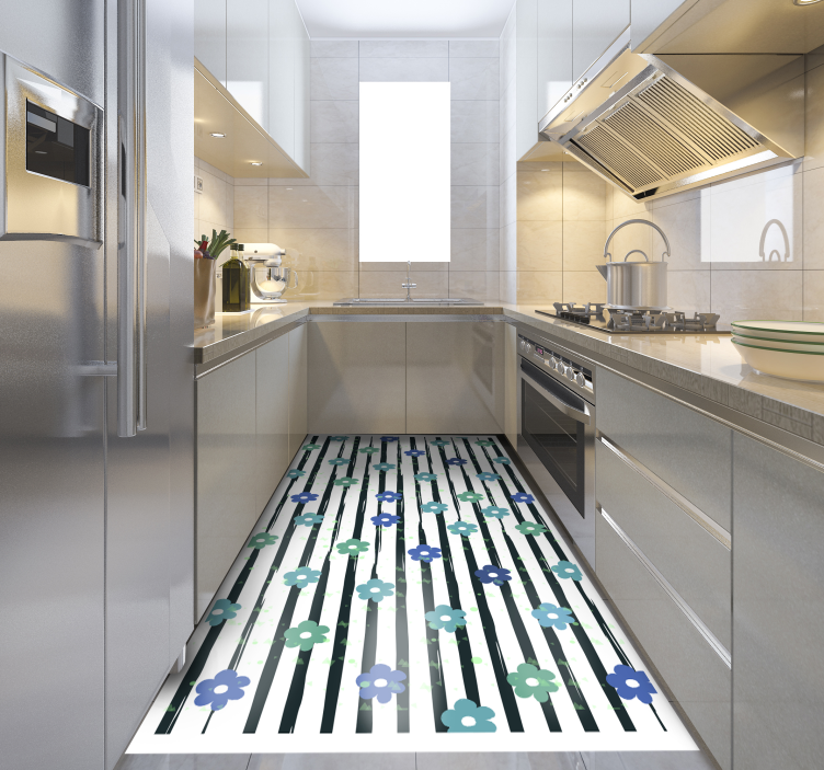 乙烯基厨房地毯 花卉条纹设计 - TenStickers
