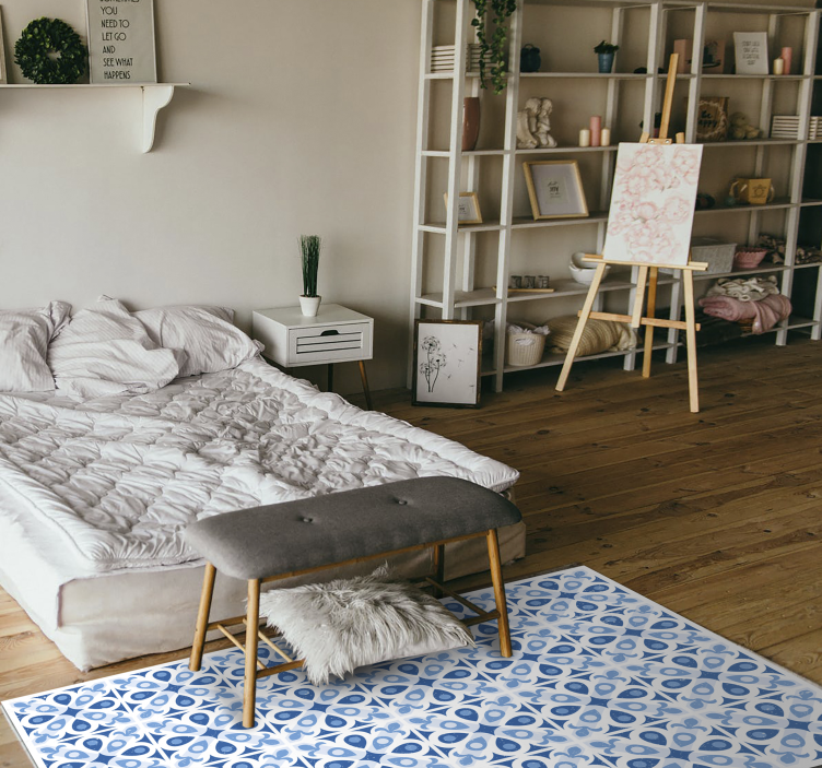 乙烯基地毯 蓝色花纹瓷砖 - TenStickers