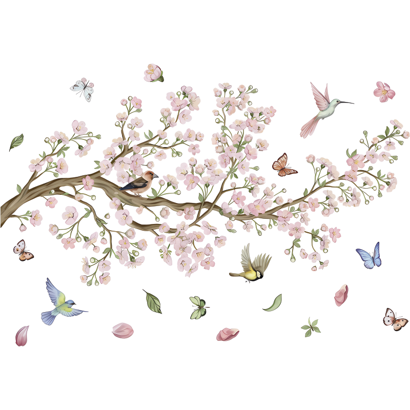 乙烯基花草地毯樱花与鸟儿 - TenStickers