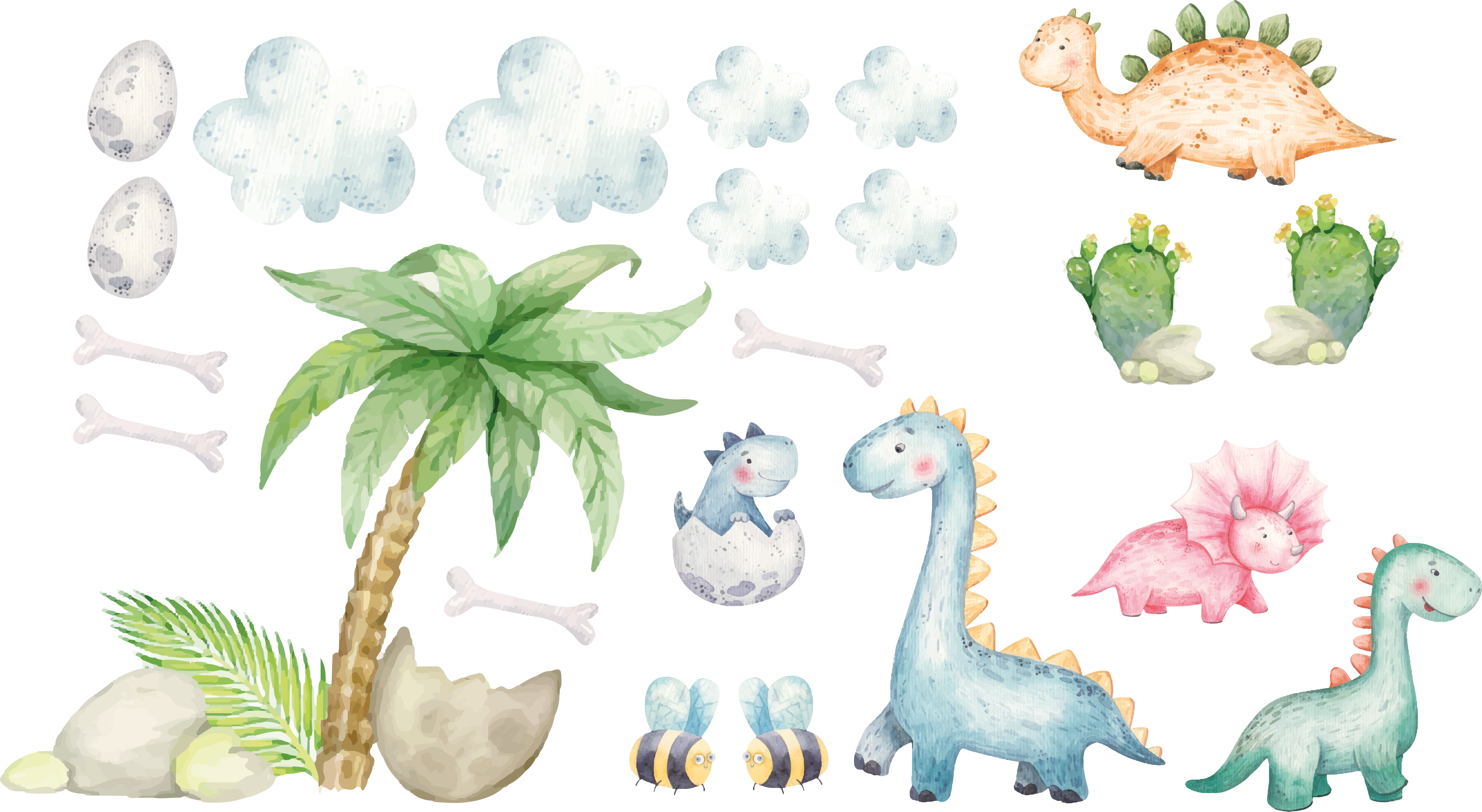乙烯基地毯动物可爱的水彩恐龙 - TenStickers