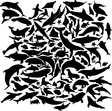 乙烯基地毯动物海洋黑色动物 - TenStickers