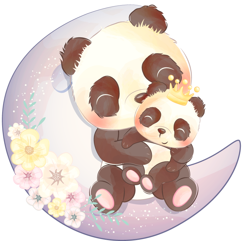 乙烯基地毯动物月亮上的两只熊猫 - TenStickers