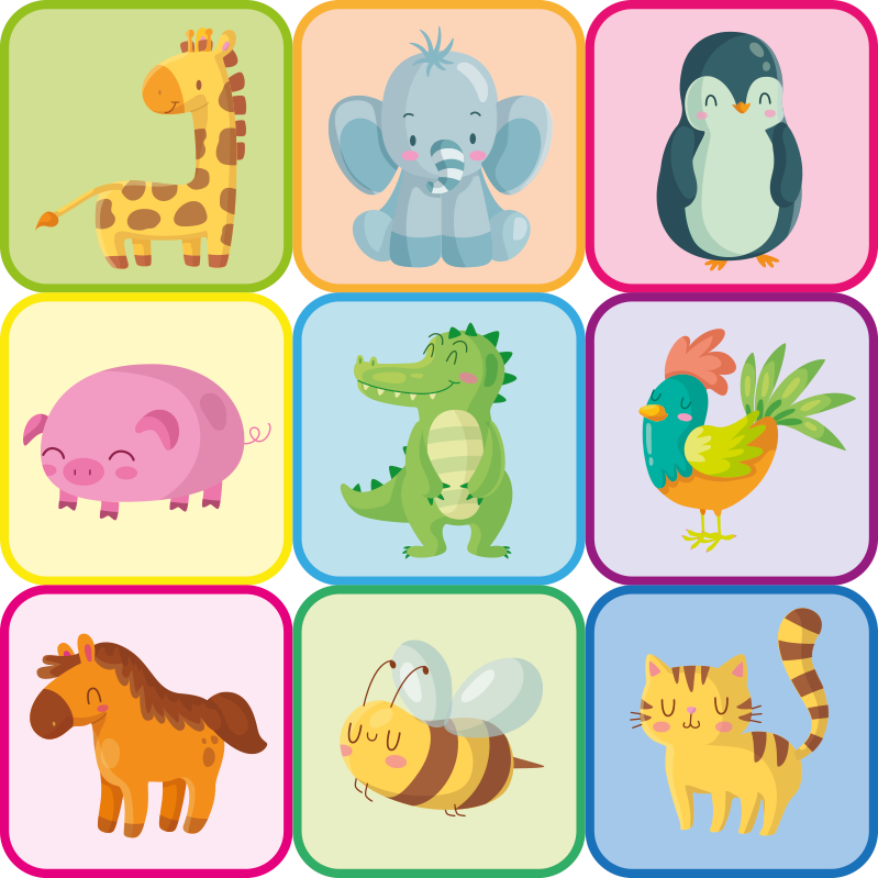 乙烯基地毯动物彩色瓷砖 - TenStickers