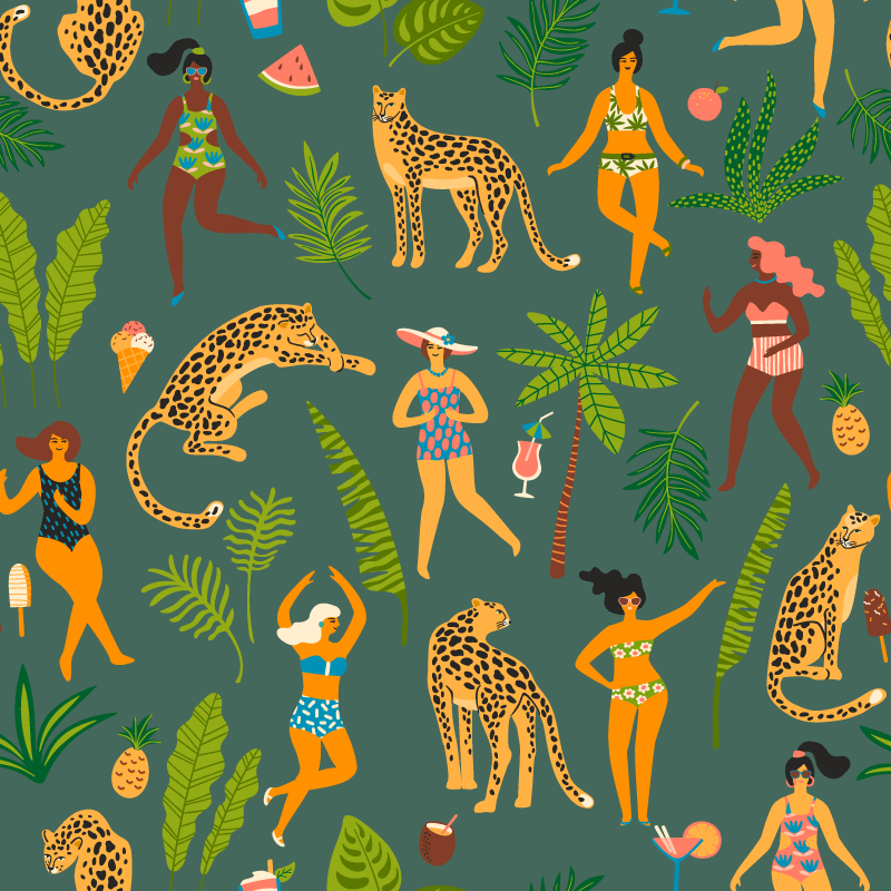 乙烯基地毯动物女性与豹纹背景 - TenStickers