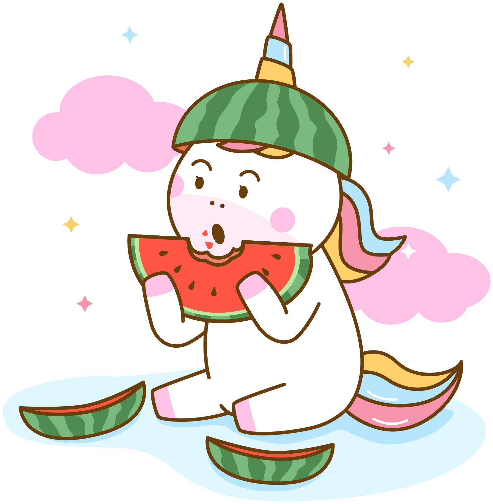 乙烯基地毯动物独角兽吃西瓜 - TenStickers