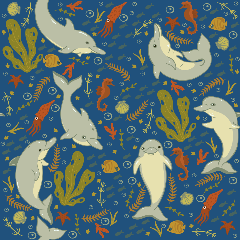 乙烯基地毯动物展现活泼海洋生物 - TenStickers