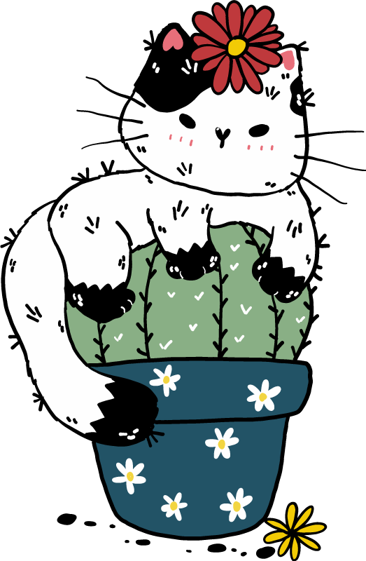 乙烯基地毯动物顽皮的猫仙人掌 - TenStickers