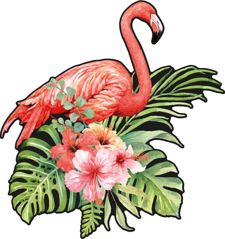乙烯基地毯动物与花朵的火烈鸟 - TenStickers