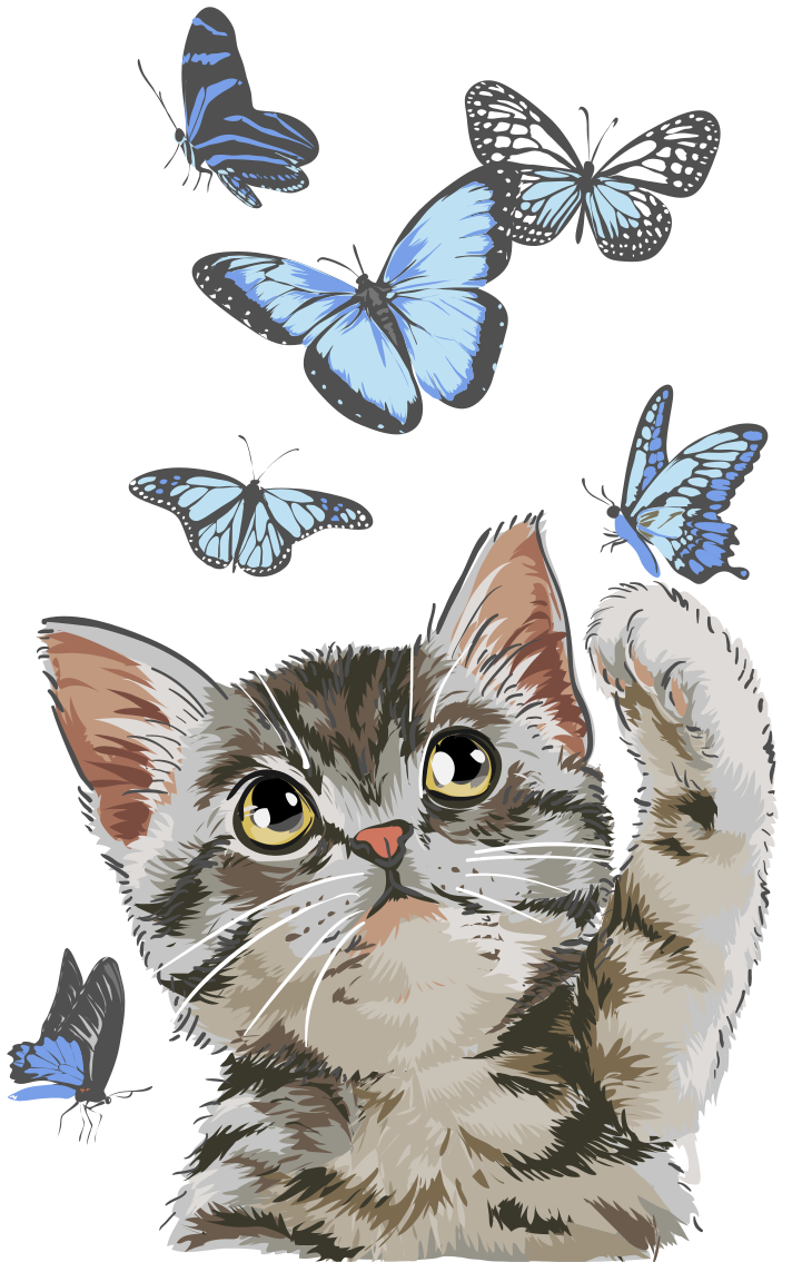 乙烯基地毯动物蓝色蝴蝶的猫咪 - TenStickers