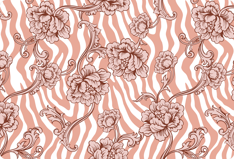 乙烯基花草地毯斑马纹与 ornamental flowers 珊瑚笔记本 - TenStickers