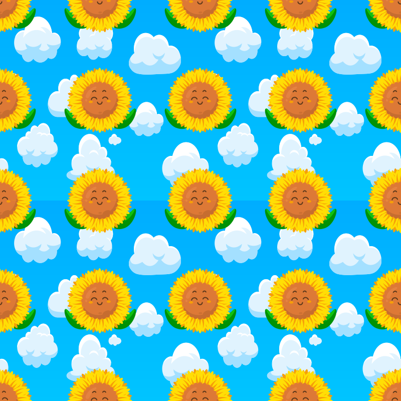 乙烯基花草地毯可爱黄色微笑花朵在天空 - TenStickers