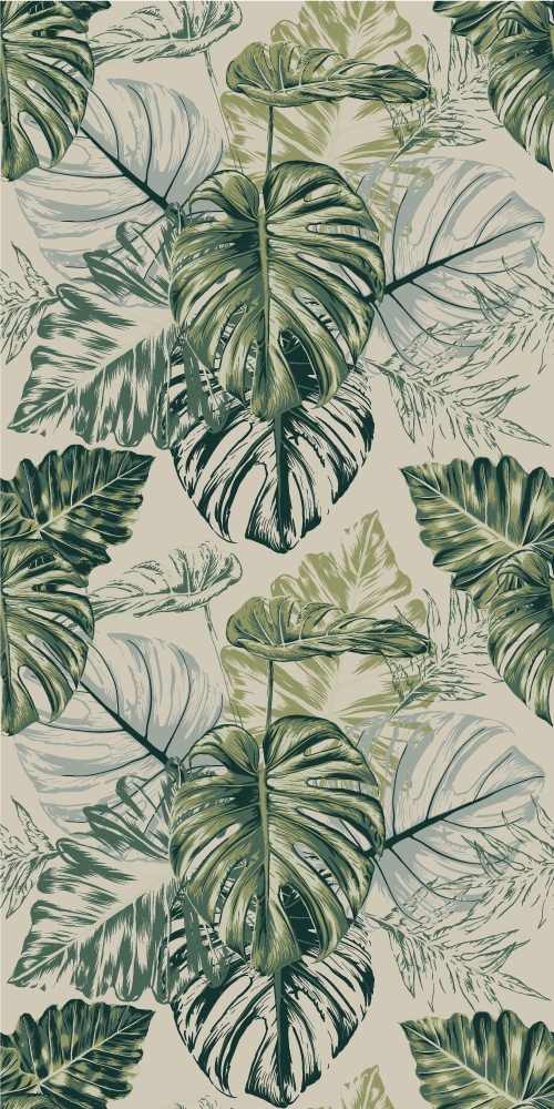 卧室乙烯基地毯米色褪色的 monstera 图案 - TenStickers