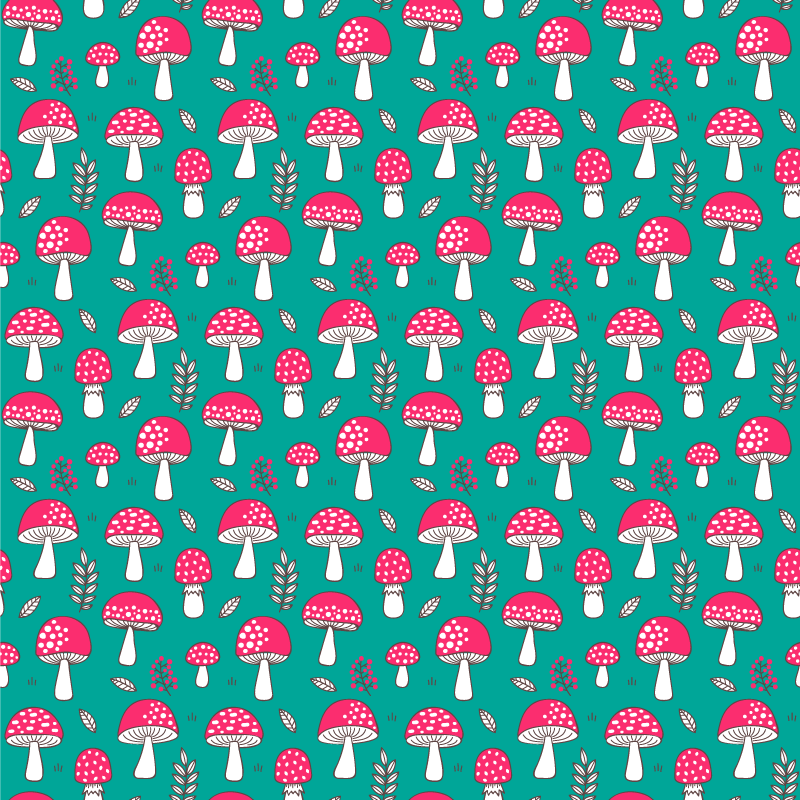 乙烯基地毯特性经典蘑菇图案在蓝绿色背景上 - TenStickers