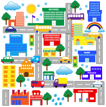 乙烯基地毯 儿童 多彩大城市 - TenStickers