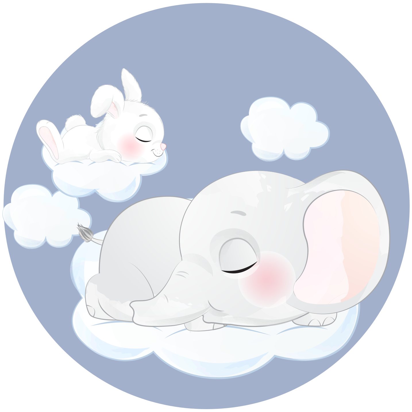 乙烯基地毯 儿童 大象与兔子在云上睡觉 - TenStickers