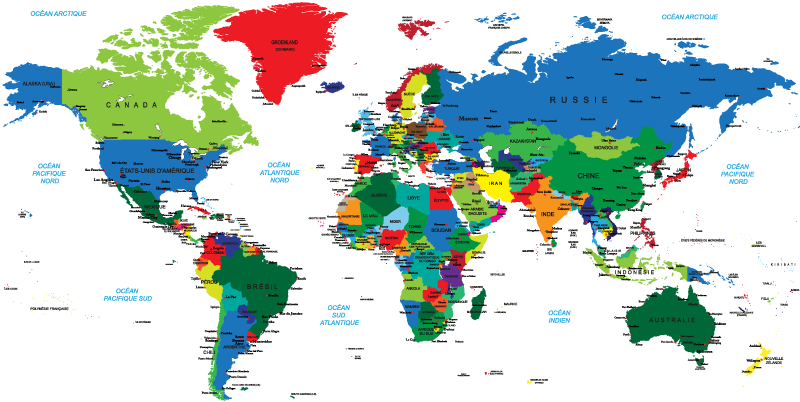 乙烯基地毯 法语世界地图色彩图 - TenStickers