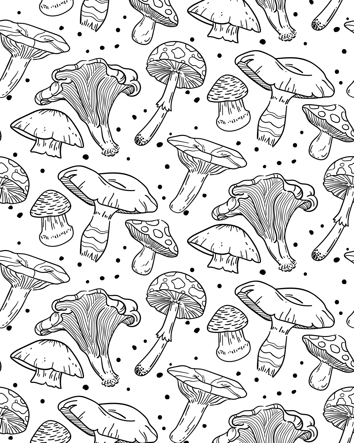乙烯基厨房地毯单色手绘蘑菇图案 - TenStickers
