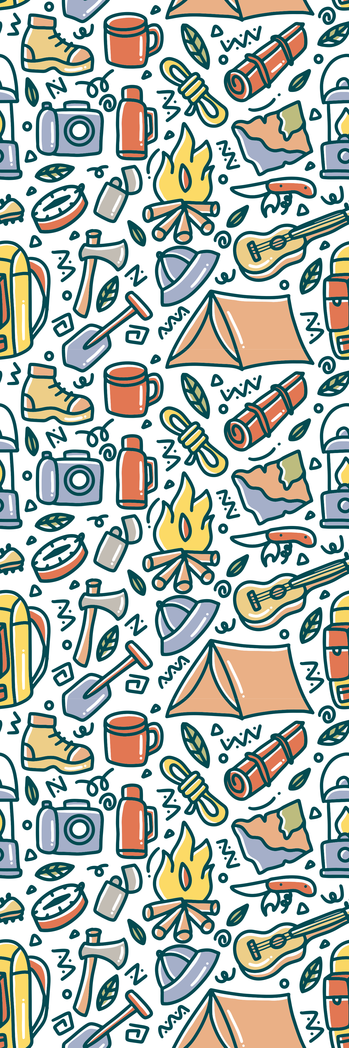 卧室乙烯基地毯手绘山脉与露营用品 - TenStickers