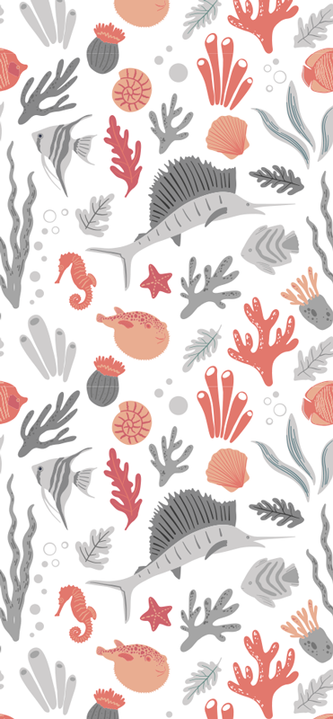 卧室乙烯基地毯海洋生物插图 - TenStickers