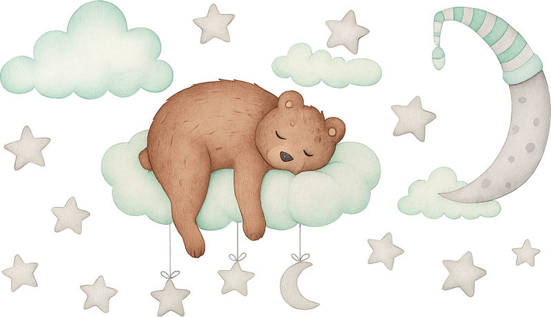 卧室乙烯基地毯梦幻云端的睡熊 - TenStickers