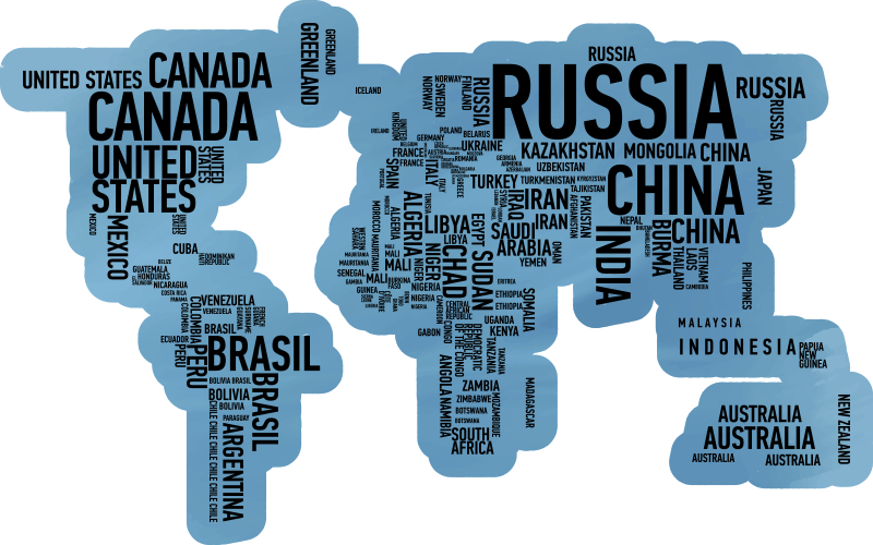 令人惊叹的世界地图乙烯基地毯与国名 - TenStickers