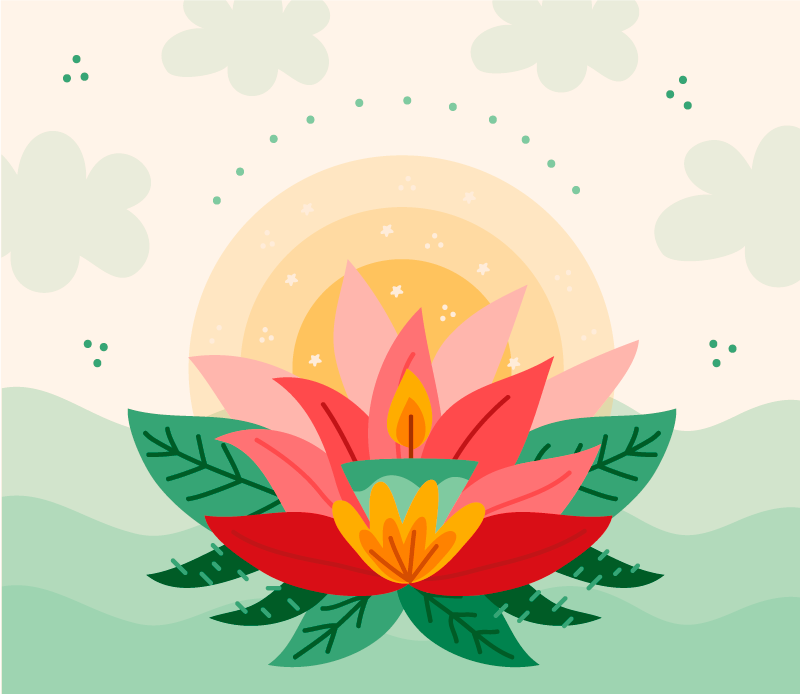 莲花粉红色素描蜡烛花卉地毯 - TenStickers