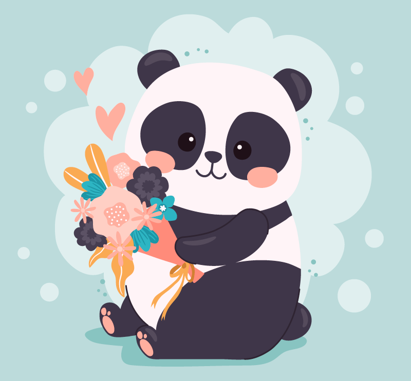 乙烯基地毯 儿童 花丛中的熊猫 - TenStickers