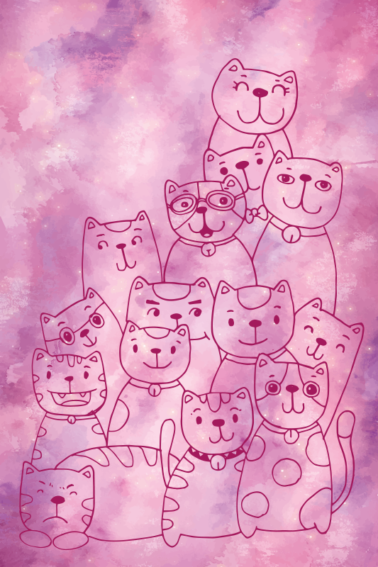 乙烯基地毯 趣味猫咪聚会 - TenStickers