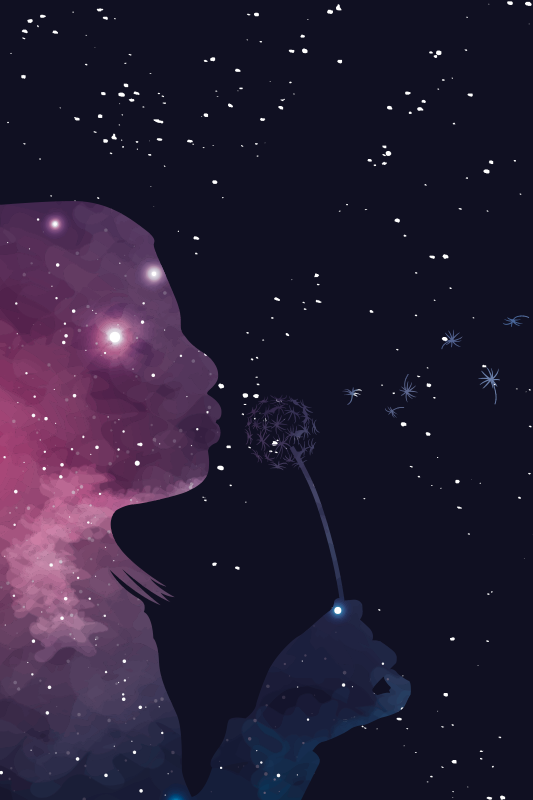 乙烯基地毯星星宇宙女孩吹蒲公英 - TenStickers