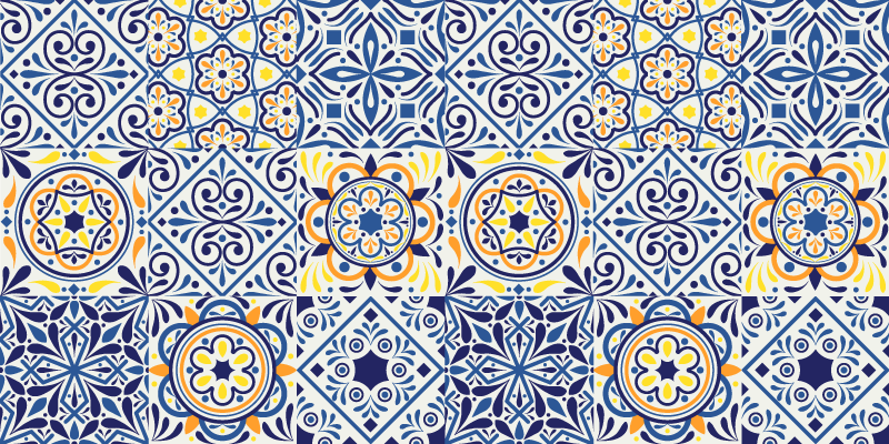 乙烯基厨房地毯生动的瓷砖排列 - TenStickers